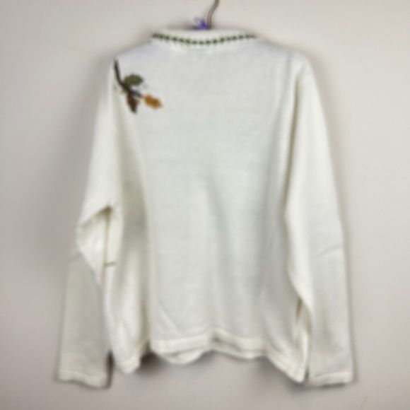 B P Design Cotton Ramie Neutral Embroidered Christmas Sweater Size Large - Picture 14 of 14
